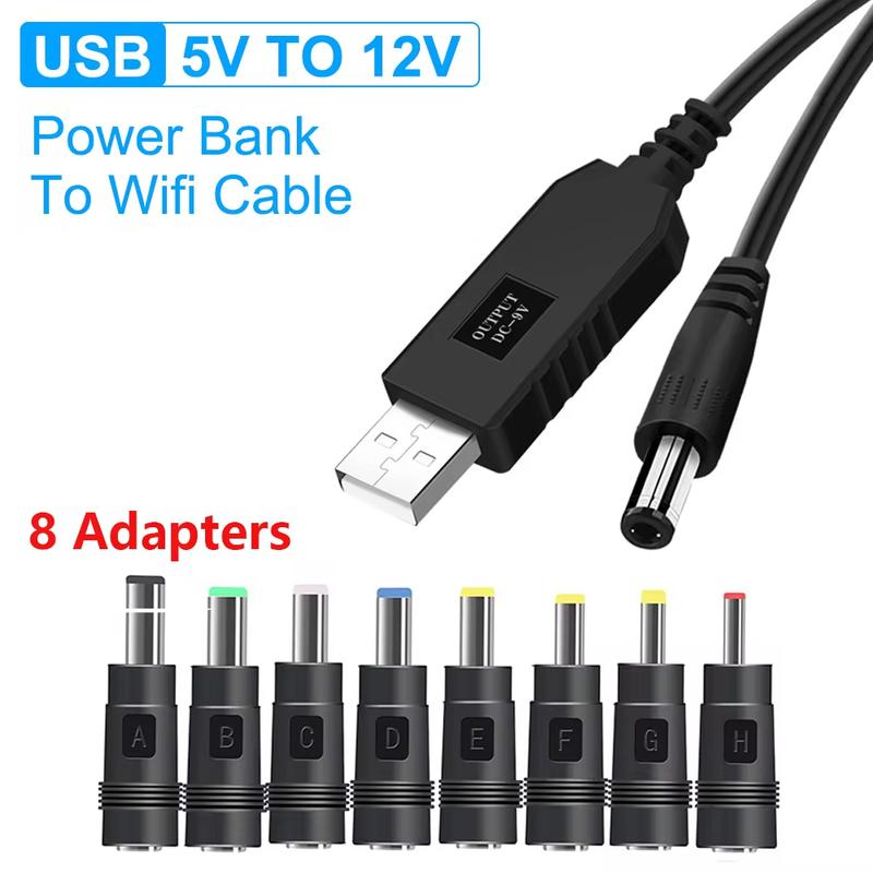 Cáp cấp nguồn USB sang DC Bộ chuyển đổi tăng cường 5V đến 12V 8 bộ điều hợp Cáp sạc giắc cắm USB sang DC Thích hợp cho bộ định tuyến Wifi Quạt mini và Loa