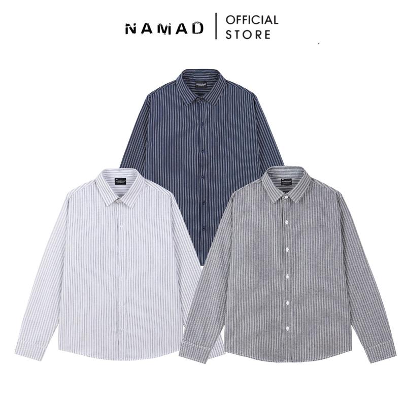 Độc quyền NAMAD x Tư đẹp chai thích live️️ Áo Sơ Mi Dài Tay LINEN Kẻ Sọc NAMAD Form Hơi Rộng Cổ Đức Mát Mẻ Thấm Hút Mồ Hôi 010