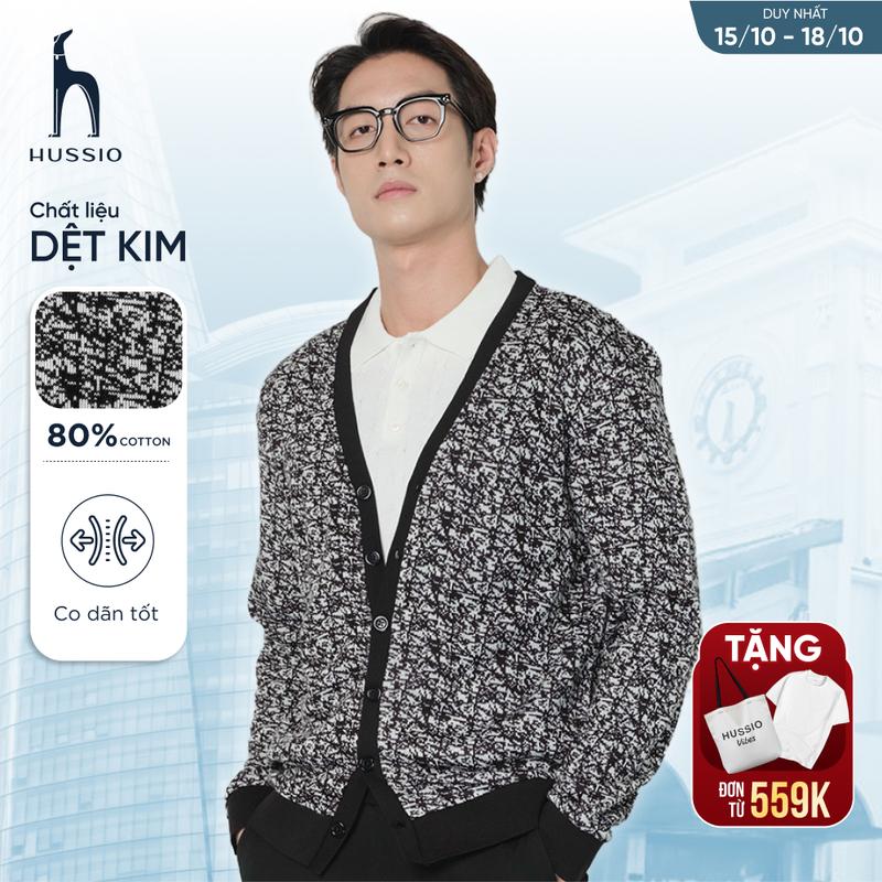 Áo khoác Cardigan BRIGH vải cotton dệt kim cao cấp, sang trọng - HUSSIO