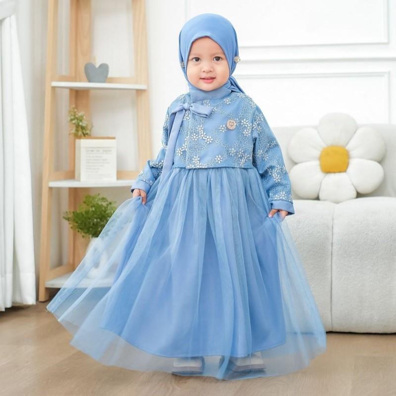 Product Introduction of Mafaza Dress Kids Pesta Brukat Mewah Simple Elegant Gamis Anak Perempuan Muslimah Umur 3 4 5 6 Tahun Bahan Velvet Mix Tile Gaun Lebaran Baju Anak Cewek Perempuan Kondangan Pink 41