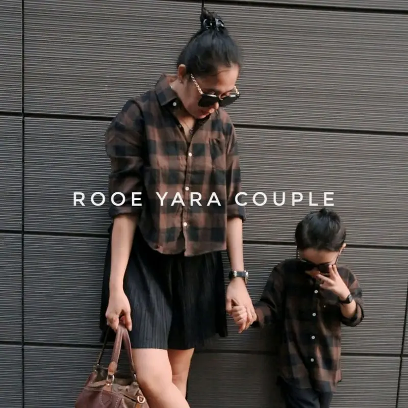 atasan kemeja keluarga  Pria dan  Wanita  Casual katun Flanel premium motif tartan lengan  Panjang couple kluarga harga satuan 3