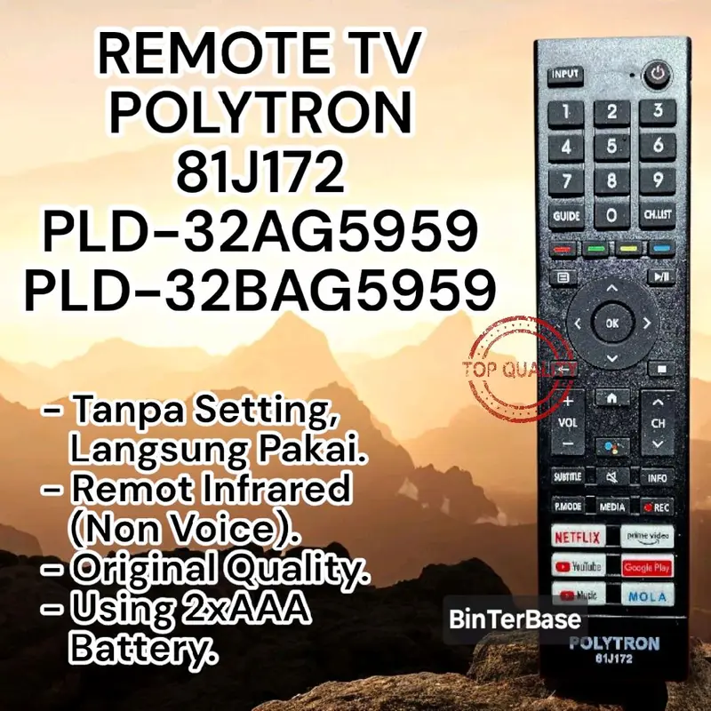 Remote remot TV Polytron LCD LED Android Smart TV 81J172 KW PLD 32AG5959 32BAG5959 Pengganti Default