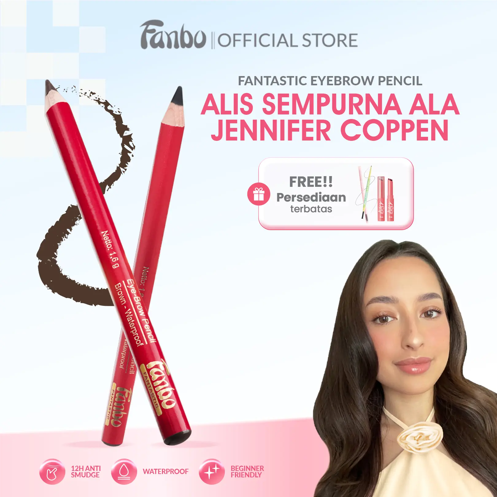 Fanbo Fantastic Eyebrow pencil (DP) - Pensil Alis - Waterproof - Tahan Lama - Mengandung Vit E & C sebagai Anti Oksidan  yang merawat kesehatan alis mata - Tidak Luntur - Limitied Edition - warna Natural - semua jenis kulit - mempertegas bentuk alis