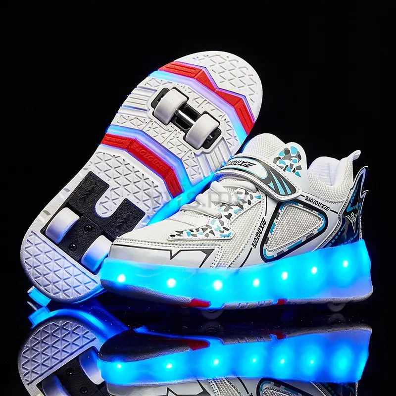 Xongt rechargeable four-wheel led shoes for kids, luminous shoes, kick wheel shoes, cheap shoes, S wheel
