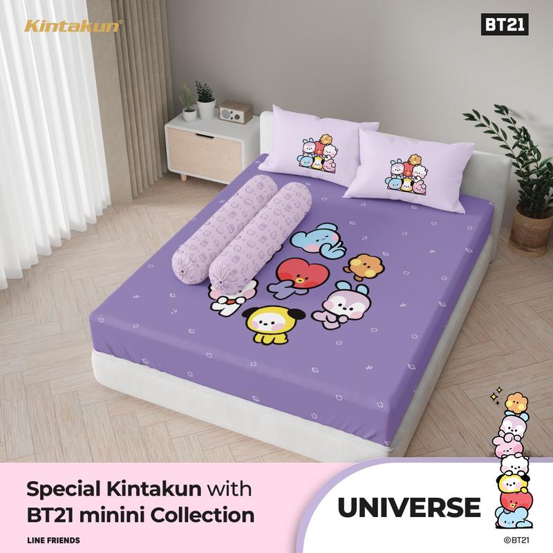 Kintakun Dluxe BT21 Sprei Fitted 160X200/180X200 Tinggi 25 cm Sprei Queen/King Size Chimmy Cooky Koya Mang RJ Serene Shooky Tata Together Whimsy BT21 3