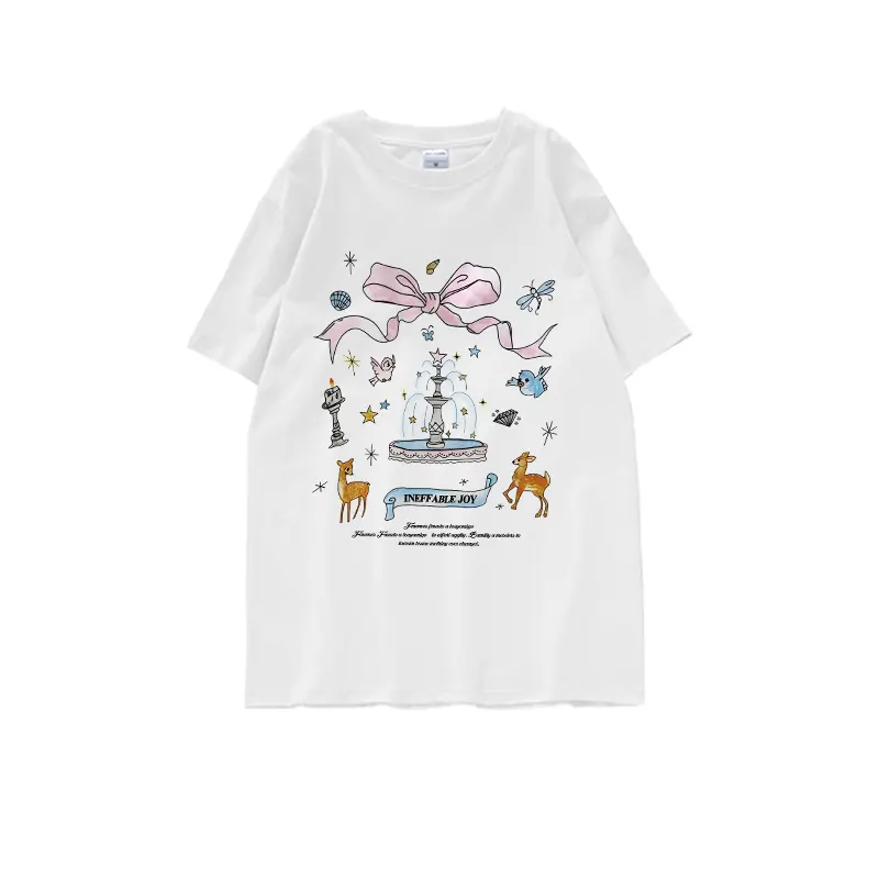 <TMG> T-shirt dicuci kebesaran | Busur yang lucu dan manis | T-shirt katun multi-warna berkualitas tinggi, baju aesthetic lucu kece premium,T-shirt katun oversized wanita dalam kualitas dicuci hitam dan putih  I0219 5