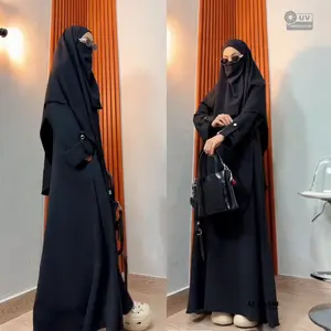 Al Hasbihasanah Abaya khimar Aliyah Bahan Anti UV Desain Turki Arab Umroh Haji Wanita Muslim Hitam Maxi