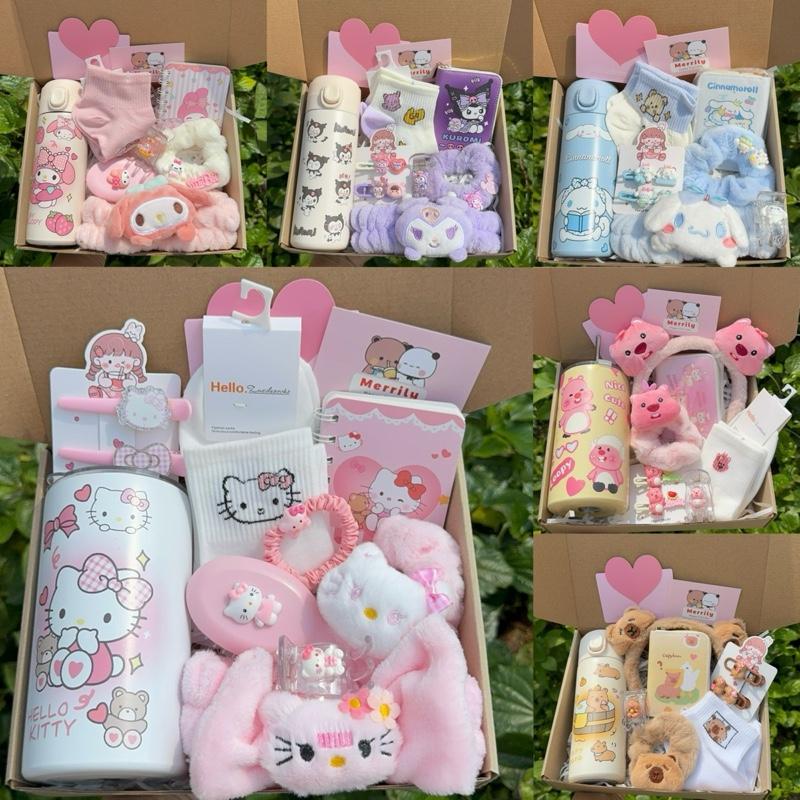 Hộp quà tặng phụ kiện capybara labubu hottrend bao gồm bình nước móc khoá tặng bạn nữ bé gái.