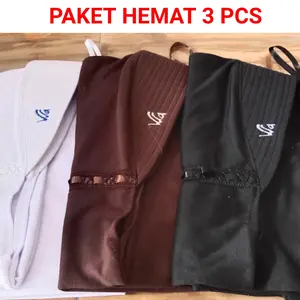 PAKET HEMAT 3 Pcs Hijab Instan Anak Sekolah TK SD SMP SMA Kerudung Pita Renda Nyaman Muslim Serut Hitam ukuran m 9-10 tahun