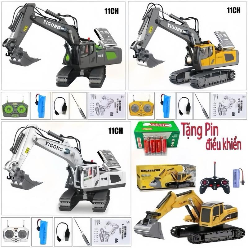 Máy Xúc, Xe Ben Điều Khiển Từ Xa 11, 9 Kênh Tặng Pin Con Thỏ Hợp Kim Nhôm & Nhựa ABS Cao Cấp Bảo Hành 30 Ngày