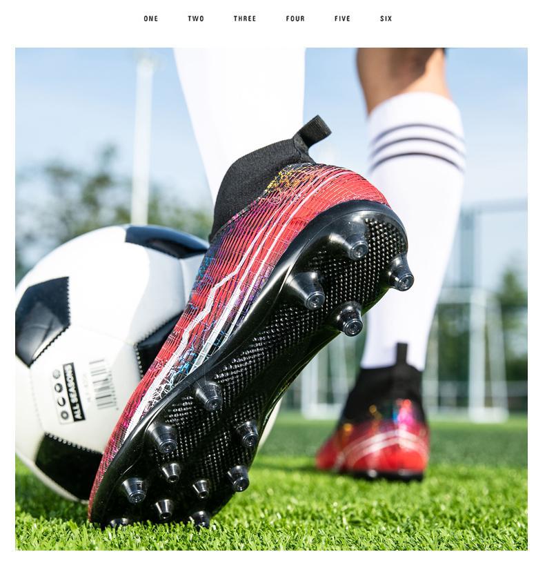 Product Introduction of Messi Football Shoes Large Size: EU35-47 Male Teenager Students Outdoor Lawn High-top Training Shoes Cristiano Ronaldo Children Adult AG Spike Anti-slip Shock Absorbing Professional Competition Shoes 20