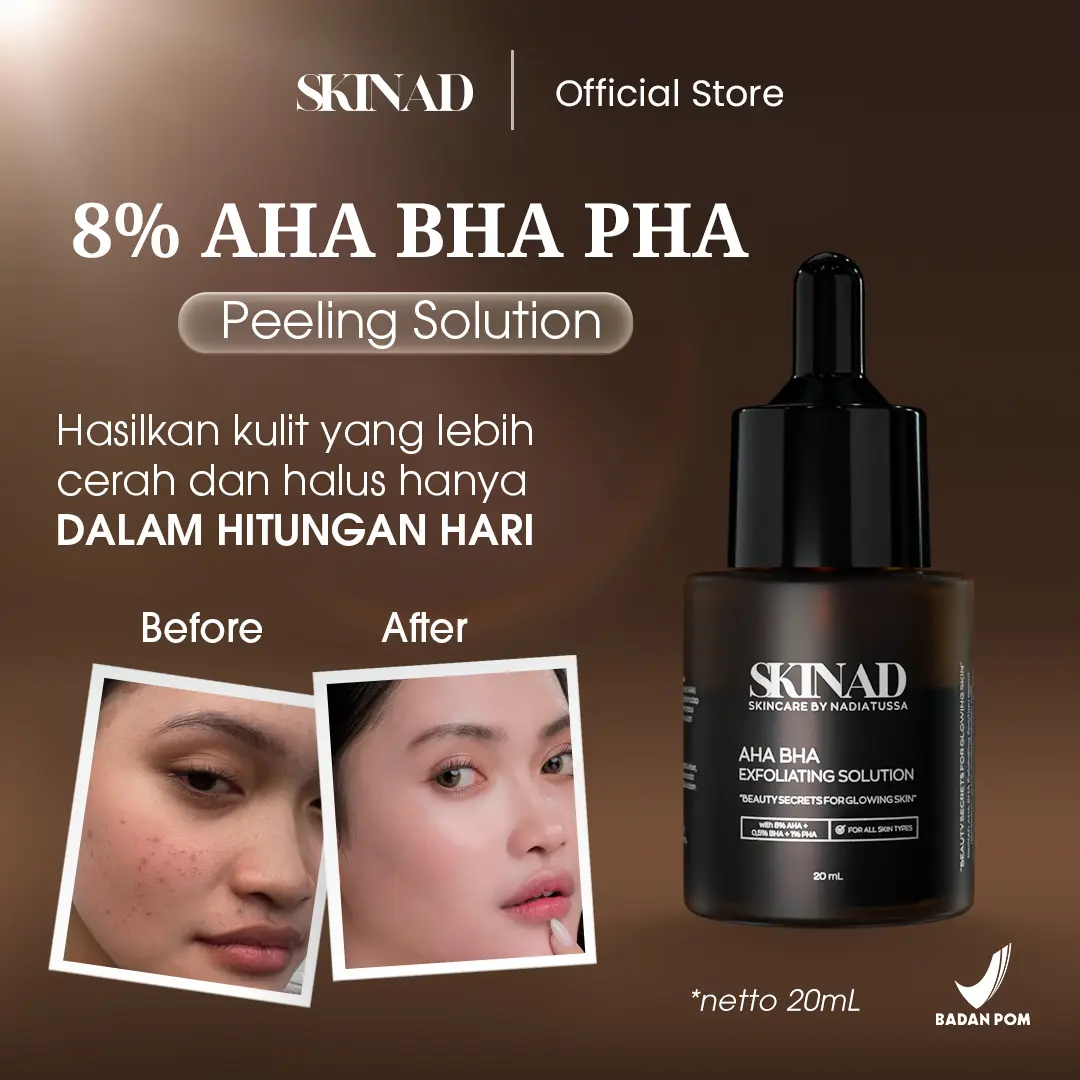 SKINAD AHA BHA PEELING SOLUTION Exfoliating Serum 1 Pcs Mengangkat sel kulit mati Darkspot Bruntusan Mencerahkan Mengontrol Wajah Berminyak Mengecilkan pori-pori