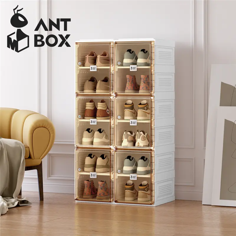 【ANTBOX】 Rak Sepatu 2Tingkat Transparan Kotak Sepatu Lipat Minimalis dari Akrilik untuk Penyimpanan Serbaguna Penyimpanan Lemari Sepatu Plastik Anti Debu dan Mudah Bongkar Pasang Kapasitas Besar 6Susun untuk Rumah dan Kantor Organizer Estetik dan Praktis! 1