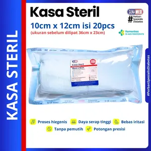 KASA STERIL GUNAMED SERBAGUNA UKURAN 10CM X 12CM ISI 20 PCS / POUCH UNTUK LUKA/ UKURAN KASA SEBELUM DILIPAT 36CM X 23CM