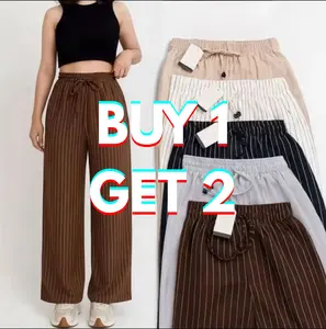 TERMURAHHHH - ZZAF BUY 1 GET 2 Everyday Pants - Stripe Pants Bangkok - Celana Panjang Kulot Wanita - Baggy Kantor Kuliah Motif Strip Salur - Celana Casual Wanita Loose Basic