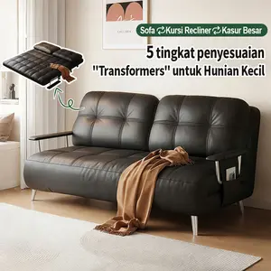 L&Q Sofa Lipat Sofa Bed Kulit Wax Vintage 5 Tingkat Disesuaikan Bantal Tebal Tempat Duduk Luas Nyaman Dapat Berbaring Terbaru