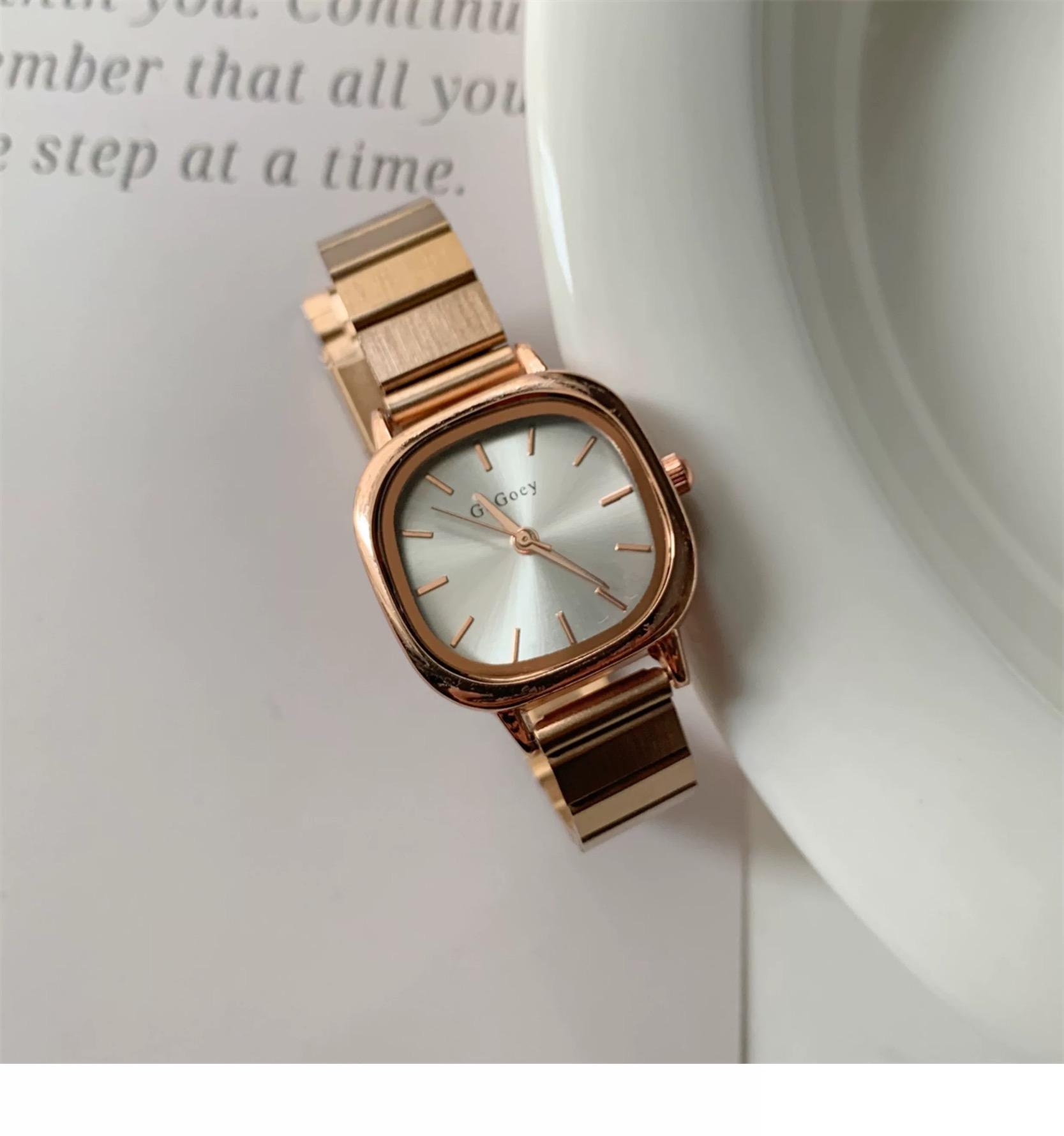 Vintage Square Stainless Steel Gold Watch For Women Strap 