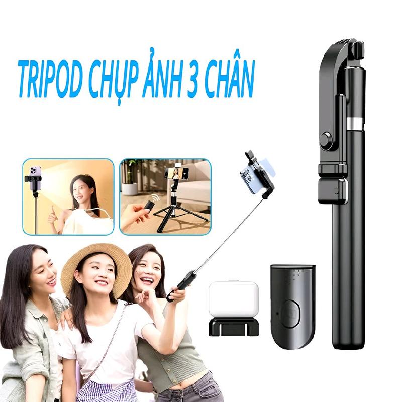 Gậy chụp hình 170CM R1S-L 3 chân selfie stick phụ kiện kèm nút điều khiển chụp ảnh bluetooth và đèn Led trợ sáng