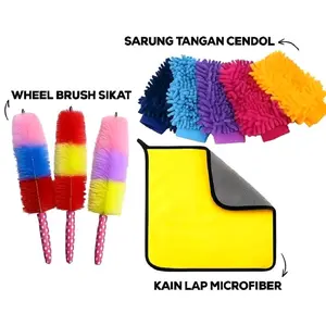 Paket 3in1 Sikat Bulu Halus Wheel Brush - Sarung Tangan Cendol - Kain Lap Microfiber Cleaning