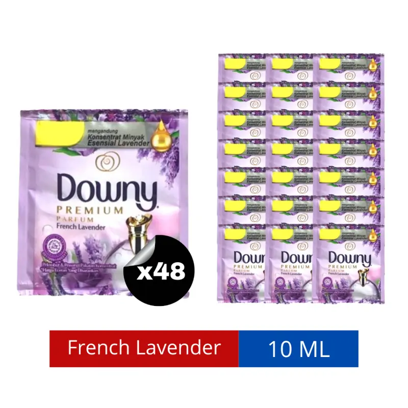 48 Pcs Downy 10 ml Paket Murah Pewangi & Pelembut Pakaian Downy Sunrise Fresh \ Floral Pink \ Sports Fresh \ Fresh Bouquet \ Adorable Bouquet \ French Lavender \ Passion \ Mystique \ Anti Apek Renceng 5