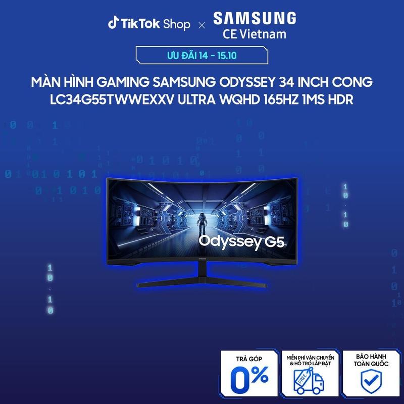 [Freeship] Màn hình Gaming Samsung Odyssey 34 inch Cong LC34G55TWWEXXV Ultra WQHD 165Hz 1ms HDR - giao hàng sau 7 ngày