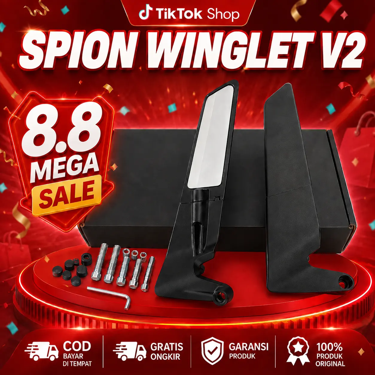 Spion Winglet Original Full CNC Anti Karat PNP Semua Motor Universal 360° Derajat Full Set Spion Winglet Motor Universal Tampilan Keren Motorcycle