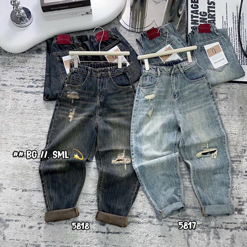 | BG090 |- Quần Jean Nữ baggy rách lót lưng thun5817-5818 Dáng Baggy 9 Tấc 90-92cm Không Co Giãn Women Voi Pants