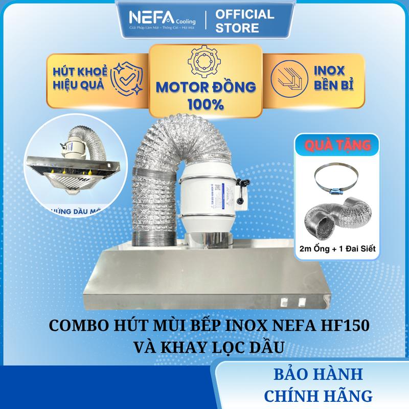 Combo Máy Hút Mùi Bếp Nefa HF150 PLUS Điều Chỉnh Tốc Độ, Công Suất (75w), hút hiệu quả, chạy êm, kèm phụ kiện (khay dầu) và máng chụp Inox kích thước dài 70x40x12cm