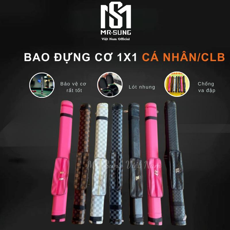 Bao Da đựng cơ BiDA Bọc Da 1x1- Hộp đựng cơ Bi A 1 Chuôi và 1 ngọn- Lót Nhung êm ái -Kèm quai đeo lưng