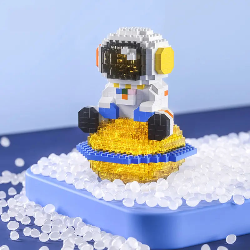BLOCK CITY (Bisa bersinar) Nano Block Glowing Astronaut Spaceman Mainan Anak Balok Susun Seri Ruang Angkasa Hadiah Anak Perempuan Laki Laki DIY KIT Lampu Plastik 7
