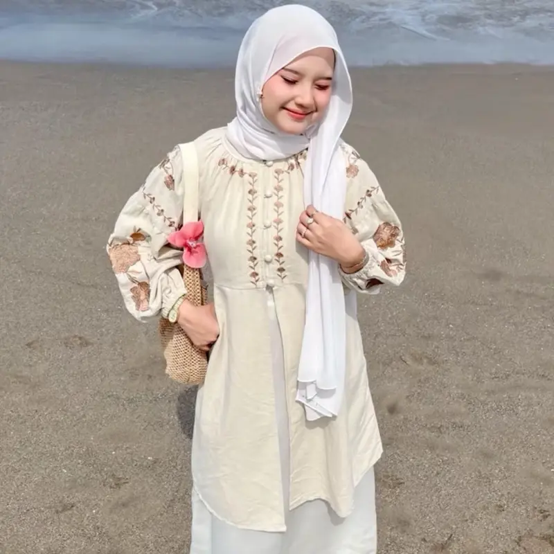 ZR fashion - Azzura Tunik Linen Bordir Bunga Muslim Panjang 4