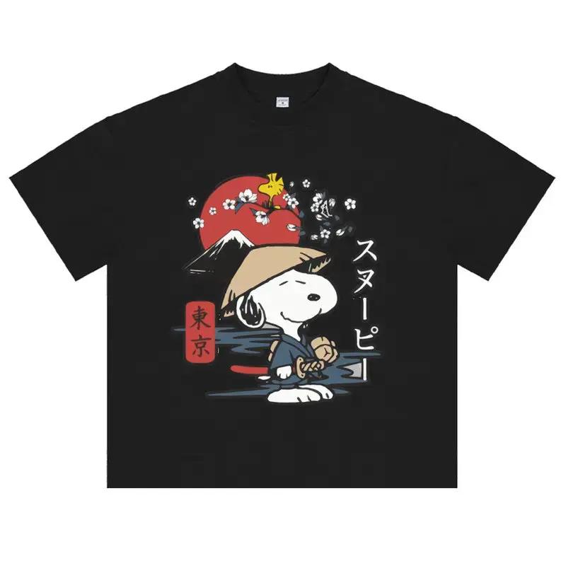 Áo thun Snoopy phong cách Nhật Bản cực độc đáo, họa tiết Snoopy Samurai núi Phú Sĩ, màu đen chất, dành cho fan Snoopy và người yêu văn hóa Nhật, xu hướng hot trên TikTok Việt Nam