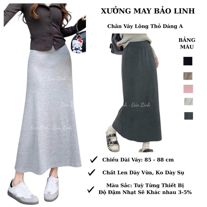 {BST 2025} Chân Váy Len Lông Thỏ Dáng Dài Chữ A Xẻ Tà Sau Chất Len Mềm Mịn Nữ Women Bảo Linh