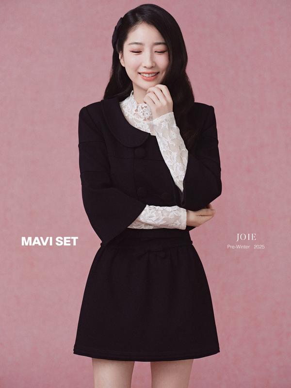  JOIE DES ROSES - Áo khoác tuyết nhung tay dài cổ peter pan MAVI TOP và chân váy chữ A phối đai nơ liền MAVI SKIRT 