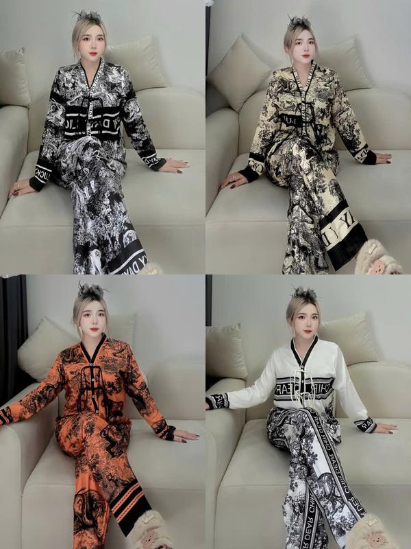 Đồ Bộ PIJAMA Cổ Y - Đồ Bộ Lụa Latin Đính Nơ Dài Tay P41-P46 Hoạ Tiết Mỹ Hân Store93 Fullsize Dưới 75kg.