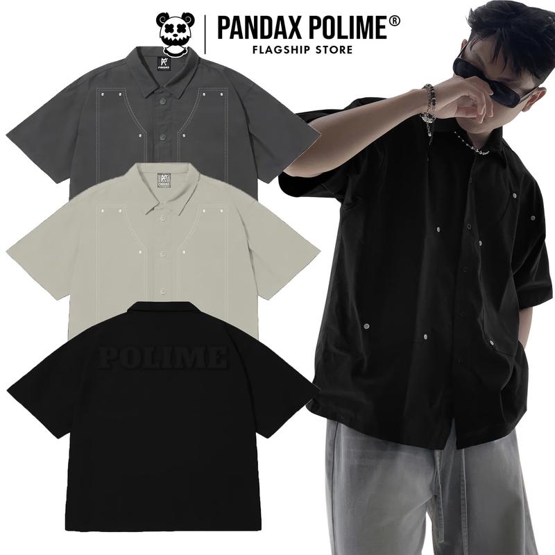Áo sơ mi boxy cargo shirt kaki tay ngắn thêu unisex local brand form rộng big size cặp đôi nam nữ px pandax polime