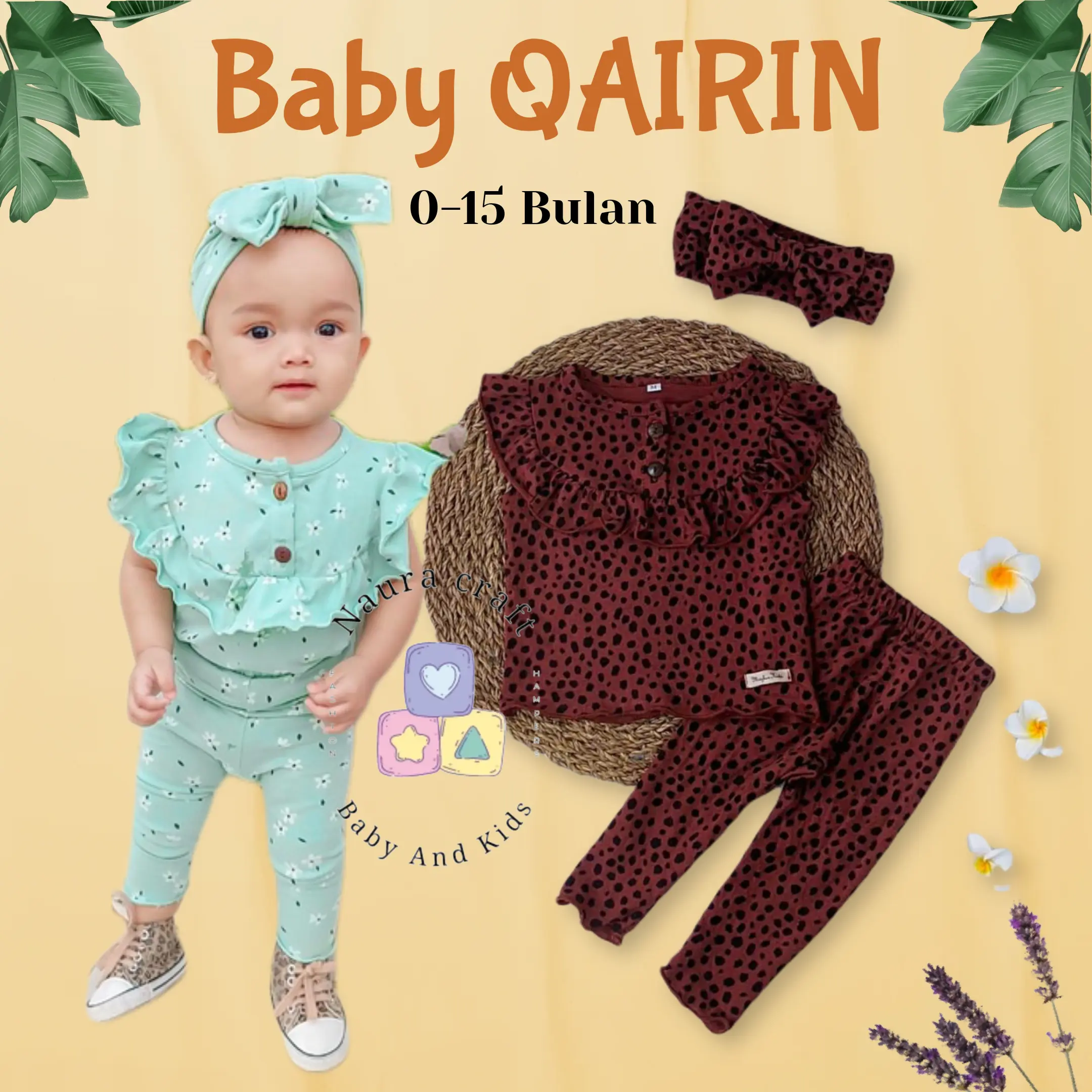 New Born - 18 bulan Setelan Baby Perempuan QAIRIN By Mybee Oneset Baju Bayi Cewek Free Headband