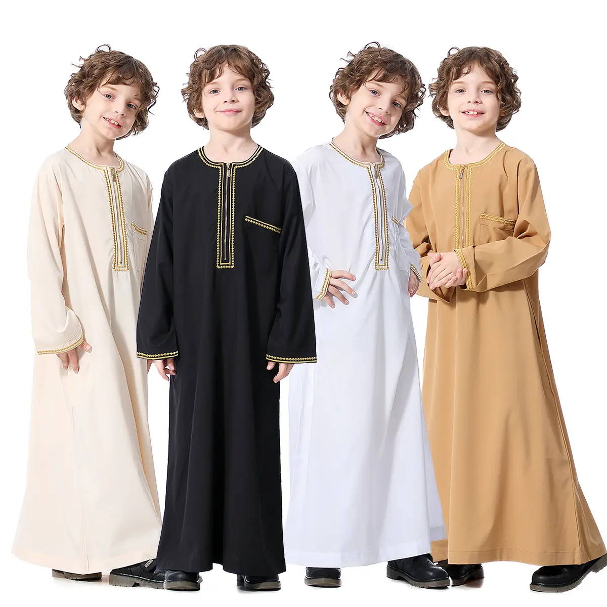 Baby Boy Robe Men's Printed Zipper Round Neck Robe Muslim Costume for Boy Kids Long Sleeves Barong Tagalog for Kids Kimon Muslim Boys TUTU