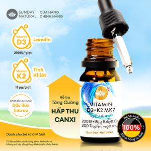Sunday Natural Vitamin D3K2 Cho Bé Dưới 5 Tuổi, Tăng Hấp Thu Canxi, Tăng Cường Miễn Dịch, Chay thường