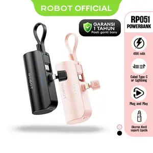 Robot Mini Powerbank Kapasitas 4500mAH - Robot  RP-051L /RP-051C Original - Port Type-C Lightning Travel Garansi Resmi 1 Tahun - Produk Original