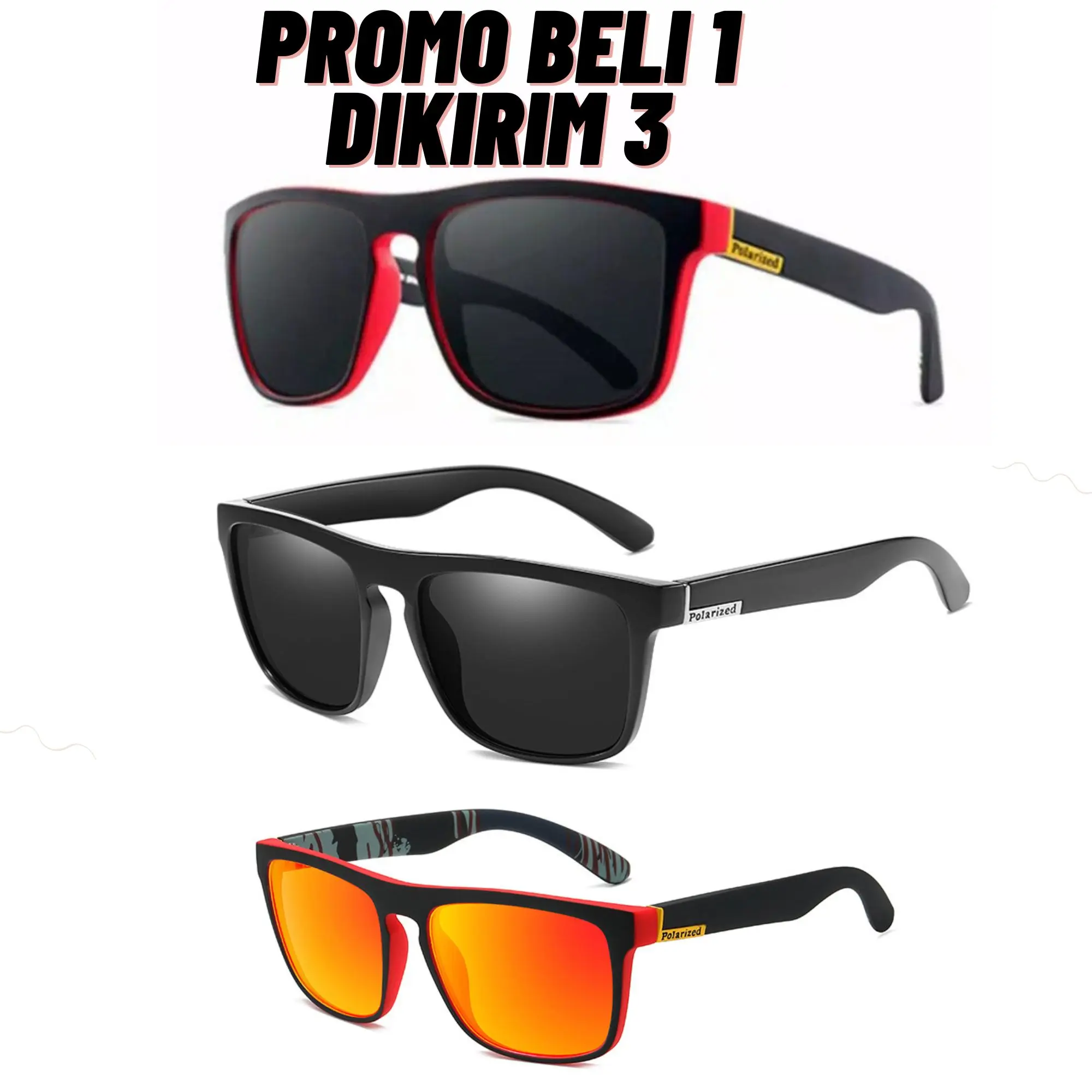 Kacamata Polarized Dapat dapat 3 pcs merah,orange,hitam