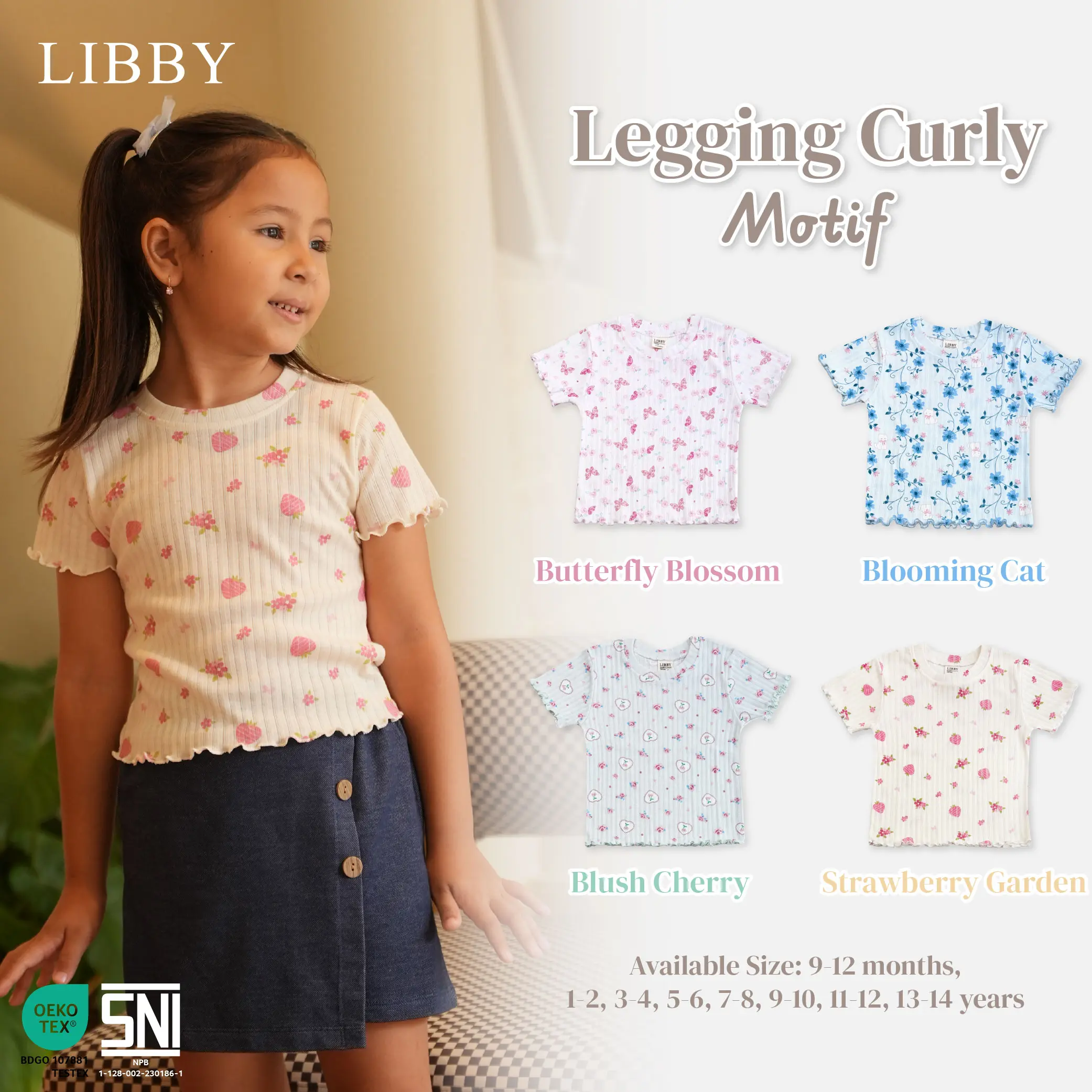 LIBBY Atasan Anak Perempuan Model Ruffle Briona Top Motif Usia 9 Bulan - 14 Tahun  (1PCS) | Kaos Korea Style Anak Perempuan | Kaos Anak Motif Lucu Nyaman Dipakai | Baju Harian Motif Bunga Lucu