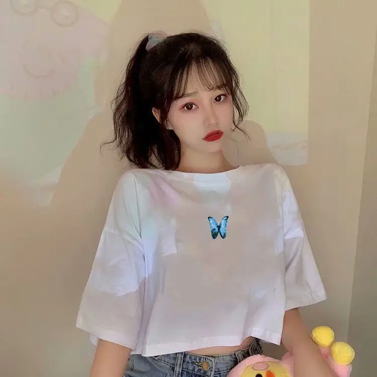 Hong Kong Style Fashion Round Neck Tshirt Women'S Loose Simple Short-Sleeved Tshirt