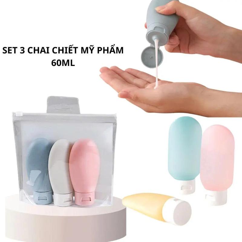 Bộ 3 Lọ Chiết Mỹ Phẩm Du Lịch 60ml đựnġ Dầu Gội, sưɑ~ Tắm, Lotion, Toner Tiện…