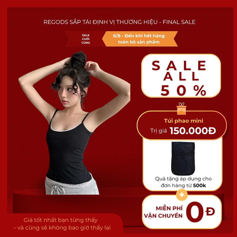 [ FINAL SALE ALL 50% ] Áo hai dây phối ren Lily vải thun cotton 4C co giãn ôm body Slim-fit Top - Lily Top Regods