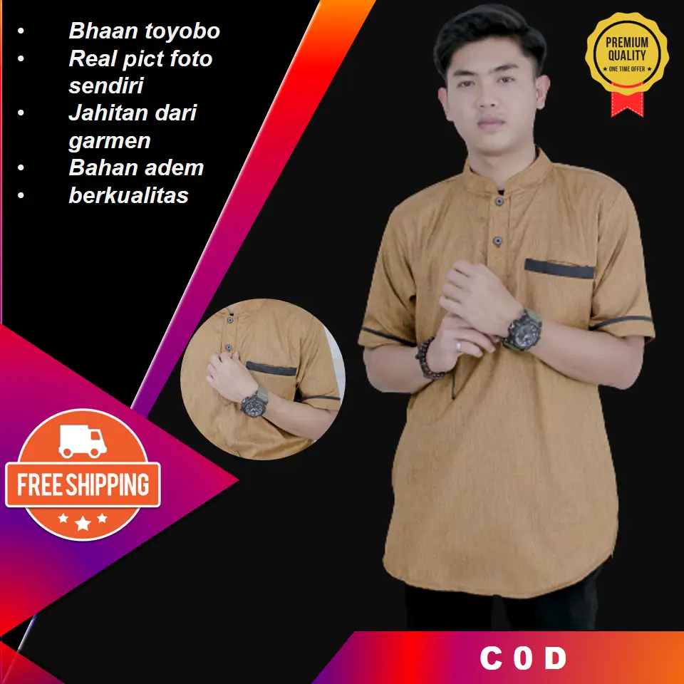 Baju koko dewasa lengan pendek atasan kurta lengan pendek baju muslim pria