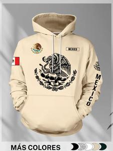 Sudadera con capucha de hombre con diseño de águila mexicana y serpiente, sudadera casual de invierno ajustada, estilo urbano con patrón de dibujos animados, ropa de estilo nacional y moderna