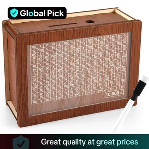Wooden Cash Box with Wipe Panel & Marker Pen, 1 Count Savings Box with Savings Target, Money Box for Home Office School Dormitory, Home Decor