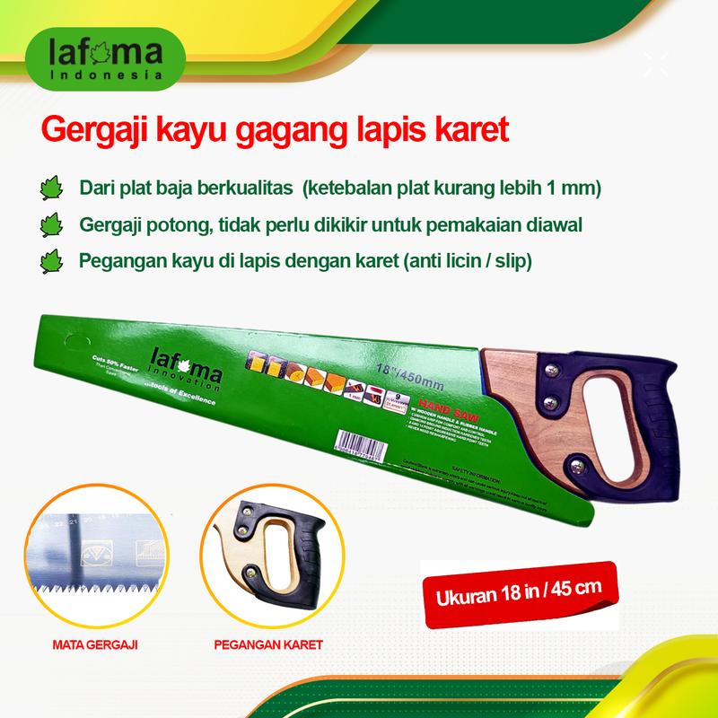 Gergaji kayu gagang kayu lapis karet 18 in / gergaji kayu gagang karet Lafma / Langsung pakai siap pakai 1
