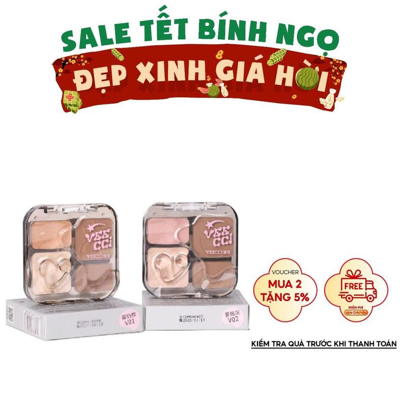 Phấn tạo khối bắt sáng VEECCI tích hợp má hồng tự nhiên bám lâu lên màu chuẩn 8g